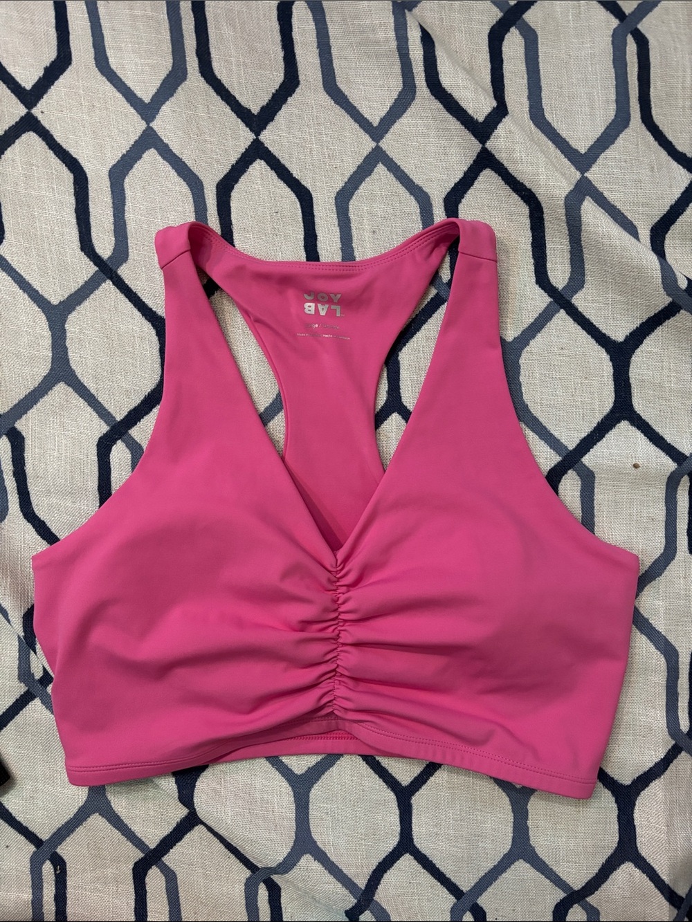 JoyLab Women's Large Pink Racerback Sports Bra, Removable Pads, Stretch Pullover